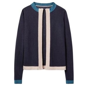 BODEN Dalton Linen Open Cardigan Sweater Navy Colorblock Women's Sz 20 22